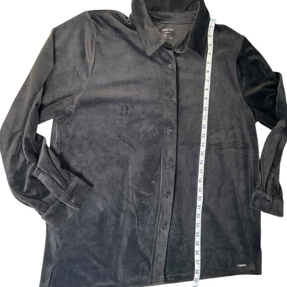 Calvin Klein Black Velvet Button Down Shirt XL Soft Stretch Long Sleeve Velour - Picture 9 of 11